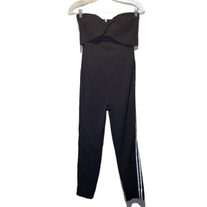 UNIQ Dressy Silky Soft Black‎ Jumpsuit White Pinstripes Small NWT
